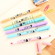 Deli candy color double-headed highlighter draw key marker pen Creative Korean Ying Silver light marker pen Fluorescent pen fine