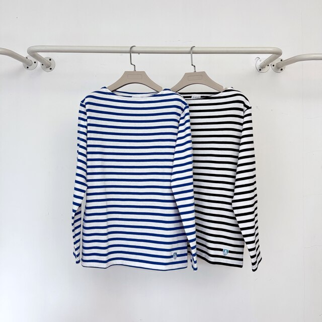 Japanese Trendy Brand Autumn and Winter New Product Japanese Classic Retro Striped Embroidered Women's Casual Long-Sleeved T-Shirt Orcival