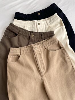 Japanese Order Autumn and Winter New Product Simple Classic High-Waisted Twill Brushed Thickened Elastic Waist Women's Casual Pants Carrot Style