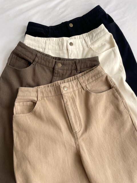 Japanese Order Autumn and Winter New Product Simple Classic High-Waisted Twill Brushed Thickened Elastic Waist Women's Casual Pants Carrot Style
