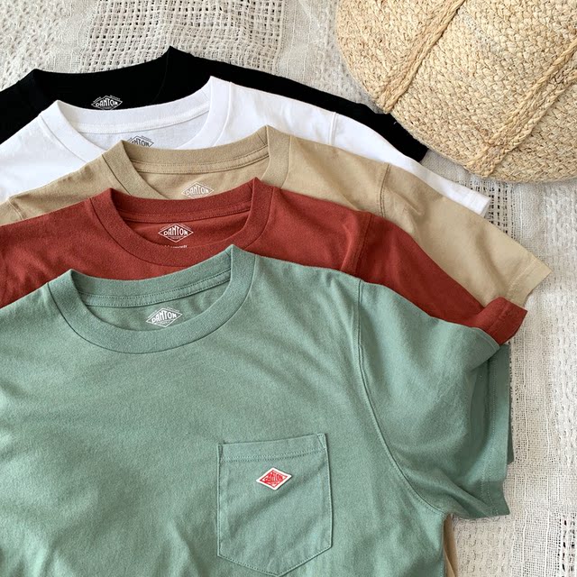 Japanese Spring Style Classic Pocket Patch Solid Color Simple Women's Short-Sleeve T-Shirt Japanese Style Danton