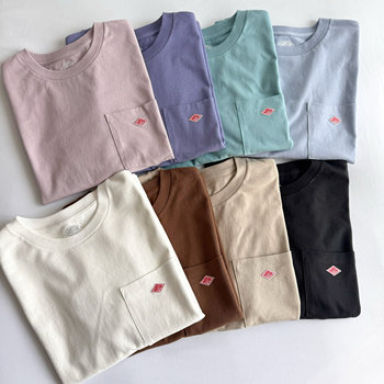 Japanese Trendy Brand Spring/Summer New Product Simple Versatile Pocket Embroidery Retro Solid Color Women's T-Shirt Short Sleeve Danton