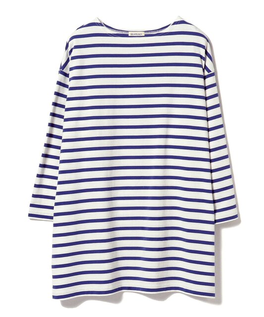 Japanese Vacation Fashion Brand Spring Classic Simple Off-Shoulder Slit Loose Striped Women's Dress Long-Sleeve T-Shirt