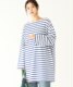Japanese Vacation Fashion Brand Spring Classic Simple Off-Shoulder Slit Loose Striped Women's Dress Long-Sleeve T-Shirt