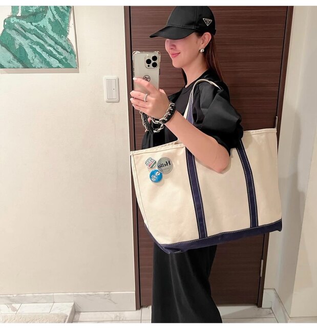 Japanese Order New Classic Patchwork Color-Block Workwear Canvas Oversized Unisex Tote Bag Shoulder Bag Handbag Llbean