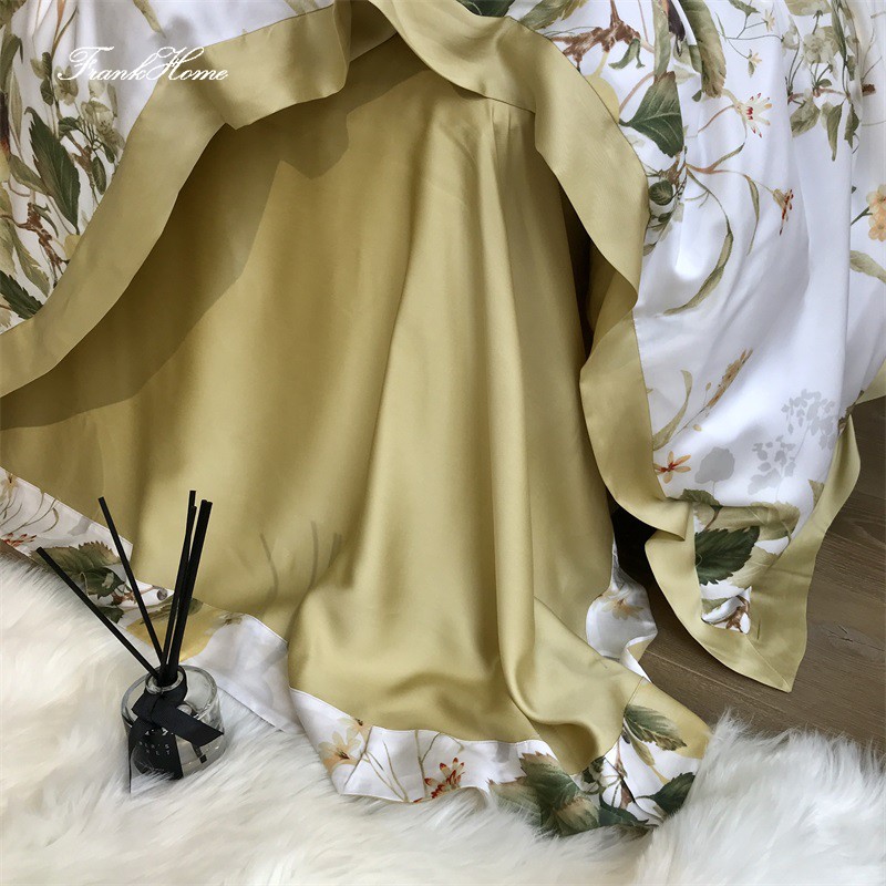 80 bộ Tencel bốn mảnh màu đơn sắc hai mặt Bộ đồ giường đơn giản châu Âu Gió châu Âu và Mỹ băng đôi giường đơn chăn - Bộ đồ giường bốn mảnh chăn ga gối forever