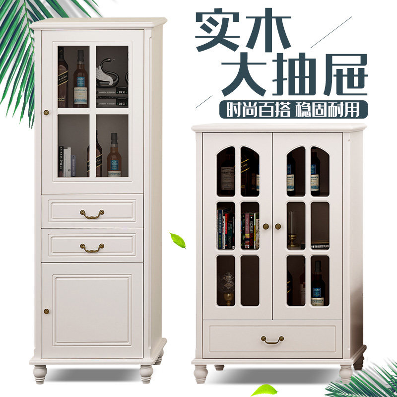 European-style pastoral double-door wine cabinet high and low simple glass door dining cabinet American-style chest of drawers drawer bedroom storage cabinet