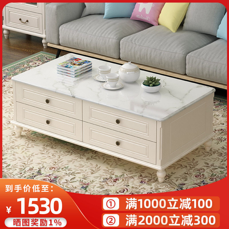 European tea table TV cabinet combined living room Round marble modern minimalist luxury multi-drawer small room tea table