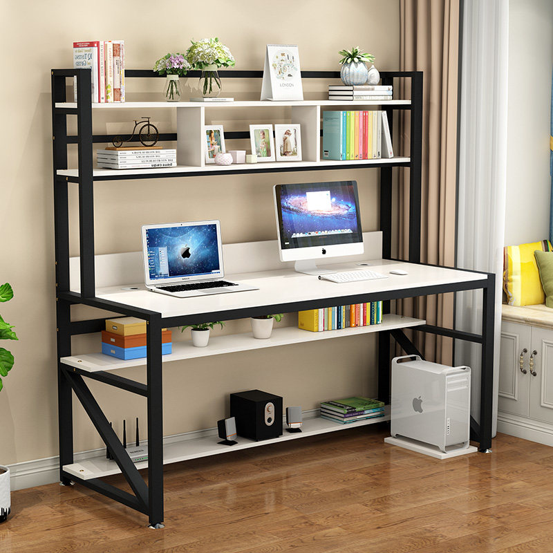 loft Nordic iron art wood corner desk bookshelf group with family bookcase integrated desk computer desk