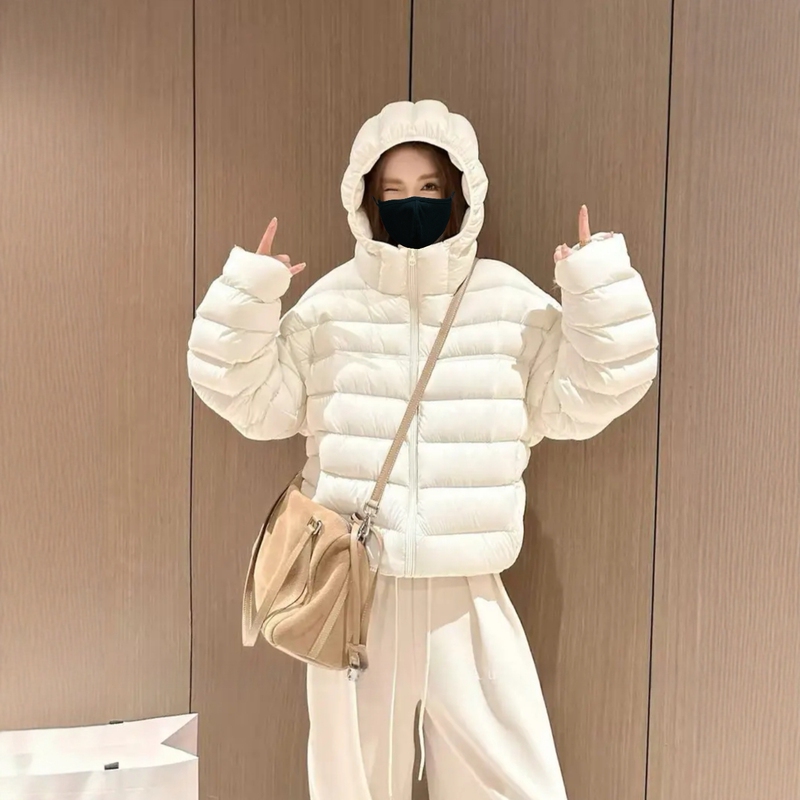 Lightweight Short down Jacket for Women, 2026 Winter New Style, Puffy White Duck Down, Warm Hooded Coat for Petite Sizes