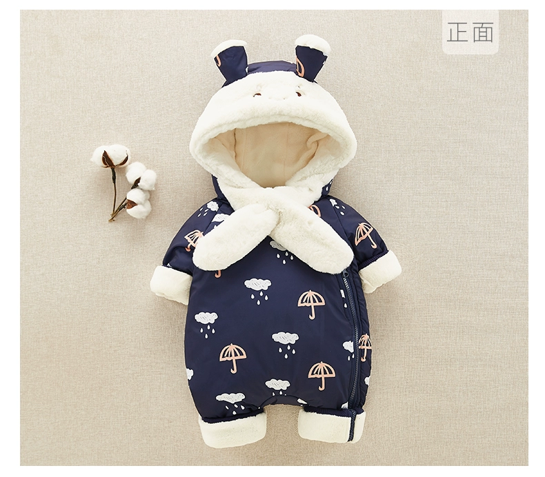 Quần áo sơ sinh mùa thu đông dày jumpsuit 3-9 tháng nam bé ấm ra ngoài để giữ bé mùa đông thủy triều 1 bodysuit cho bé