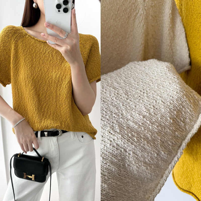 Italian Linen Cotton Strap Yarn, Medieval Style Minimalist Loose Coarse-Knit Lazy Rolled-Edge Knitwear