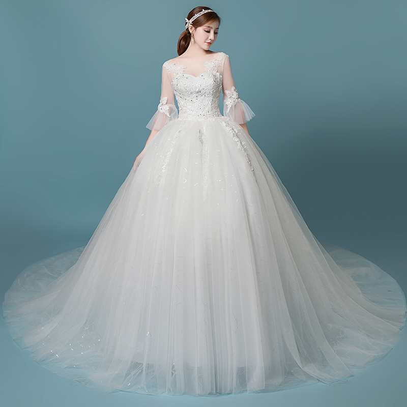 Wedding dress for bride, french style, Korean style, open shoulders, simple cut, plus size, fitted