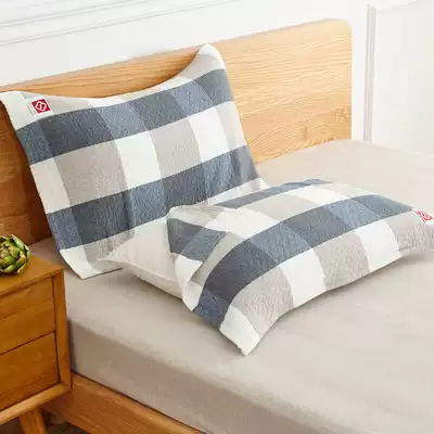 Cotton gauze pillow towel soft breathable thick cotton four-layer gauze plaid pillow towel enlarged couple pillow towel