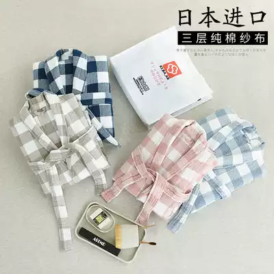 Japan imported three-layer gauze hotel bathrobe for men and women Adult cotton autumn and winter thickened absorbent couple bathrobe