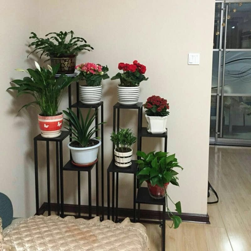 American Wrought iron flower stand Modern simple multi-layer antique potted plant stand Living room TV cabinet Floor-to-ceiling gold Ge flower pot stand