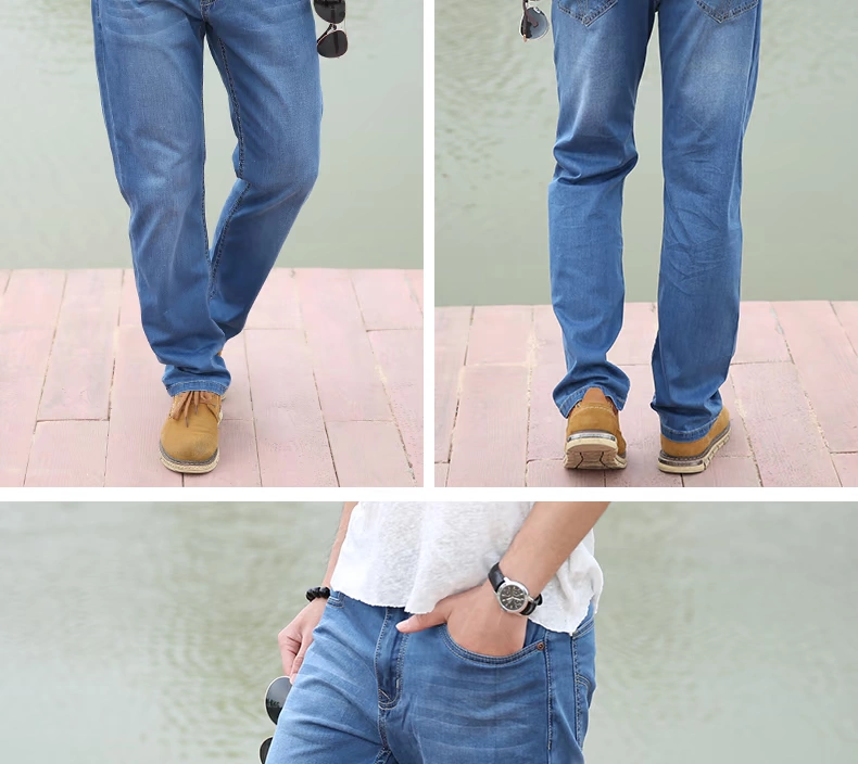 Zhuo Bie Lun quần jeans mỏng mùa hè và mùa thu nam rộng cộng với quần lửng nam size lớn - Quần jean