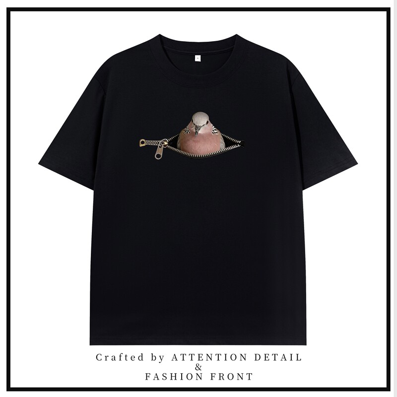 Zipper Bead Turtle Dove Bird Watching Funny and Interesting Short-Sleeved Summer Pure Cotton Trendy Niche Unisex Outdoor T-Shirt Zipper Bead Turtle Dove Bird Watching Funny and Interesting Short-Sleeved Summer Pure Cotton Trendy Niche Unisex Outdoor T-Shirt