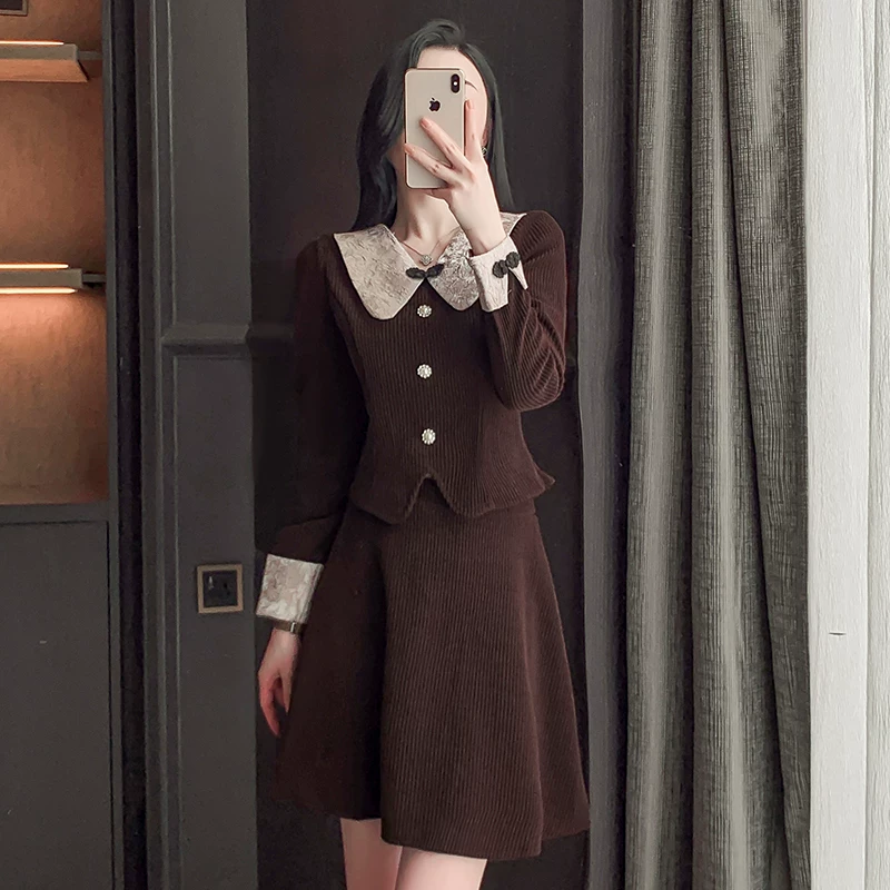 Elite black set, winter corduroy skirt, Chanel style, for teenagers, high-quality style