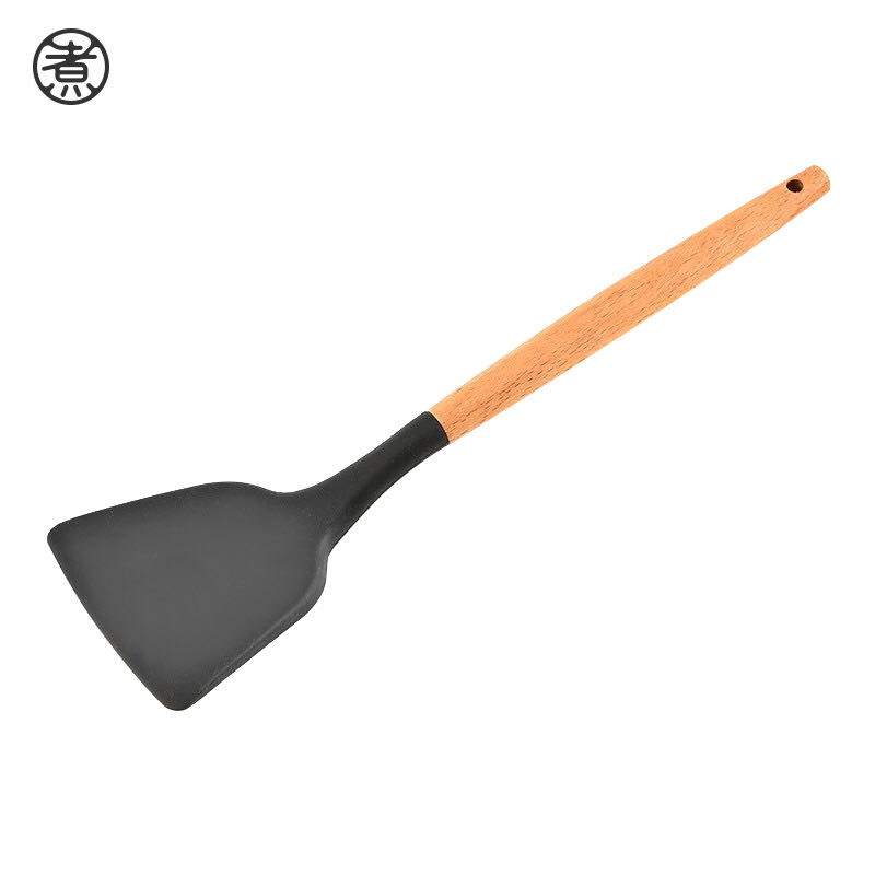 Zhiwu cooking non-stick pan special spatula food-grade silicone cooking shovel frying shovel kitchen wooden handle spatula soup spoon