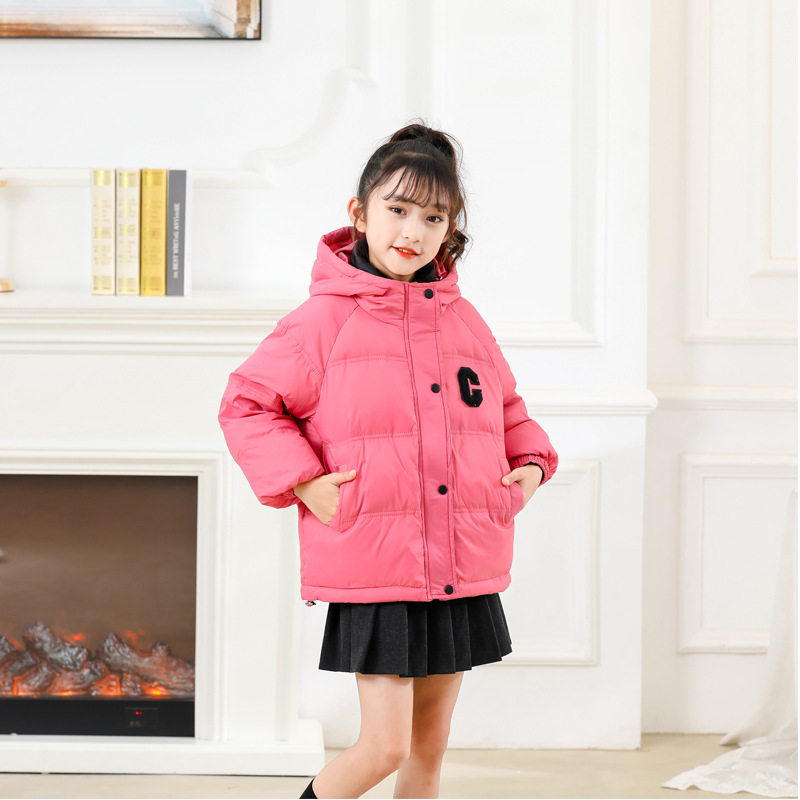 女の子用子供用ダウンジャケット、2023年冬新作、ミドル丈、ショート丈、ホワイトダックダウン、厚手。