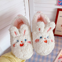 Girl heart ins cotton slippers women winter cute plush home indoor bag with non-slip warm fur shoes