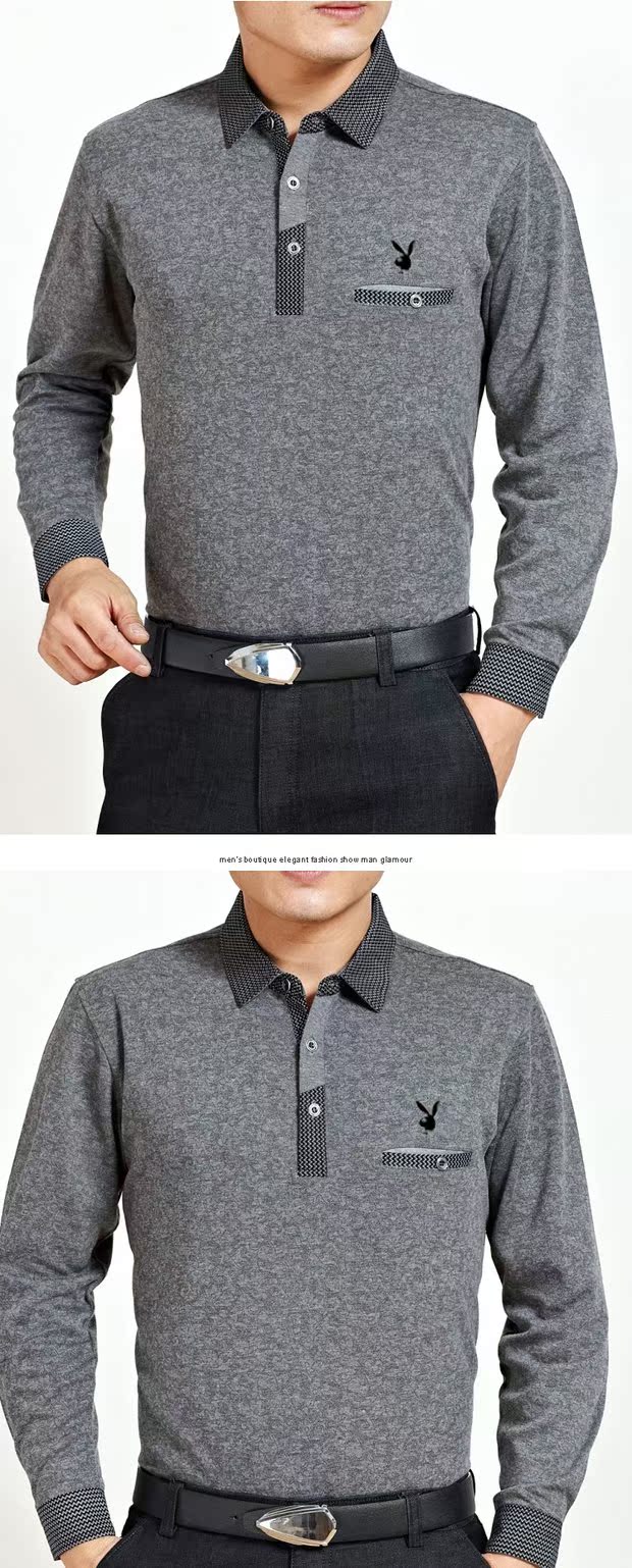 Playboy nam trung niên áo thun dài tay cotton ve áo hoa trung niên cha tải áo sơ mi nam áo oversize nam