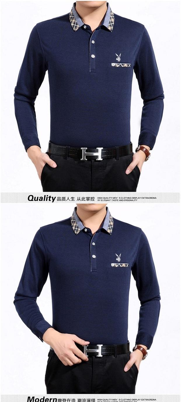 Playboy mùa xuân trung niên cotton dài tay áo thun nam trung niên ve áo bố áo thun đáy áo thun nam dài tay
