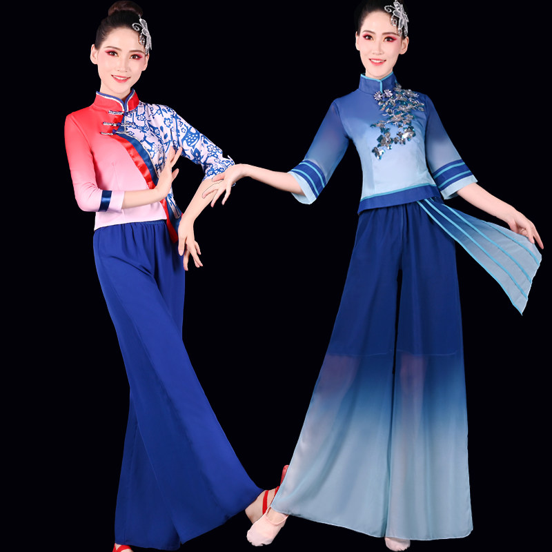 The rice sprouts serve out the women's 2021 new Chinese style wind dance suit modern waist drum fan dance suit snowspun and flutter