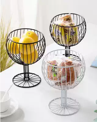 Nordic simple hollow wrought iron wine glass-shaped fruit basket geometric black household living room storage snack fruit frame