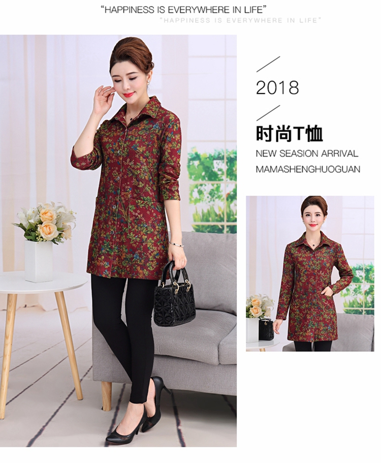 Áo sơ mi nữ dài tay trung niên mùa xuân cộng với phân bón XL mẹ nạp 2018 áo khoác thời trang mới mẫu váy liền cho tuổi 40