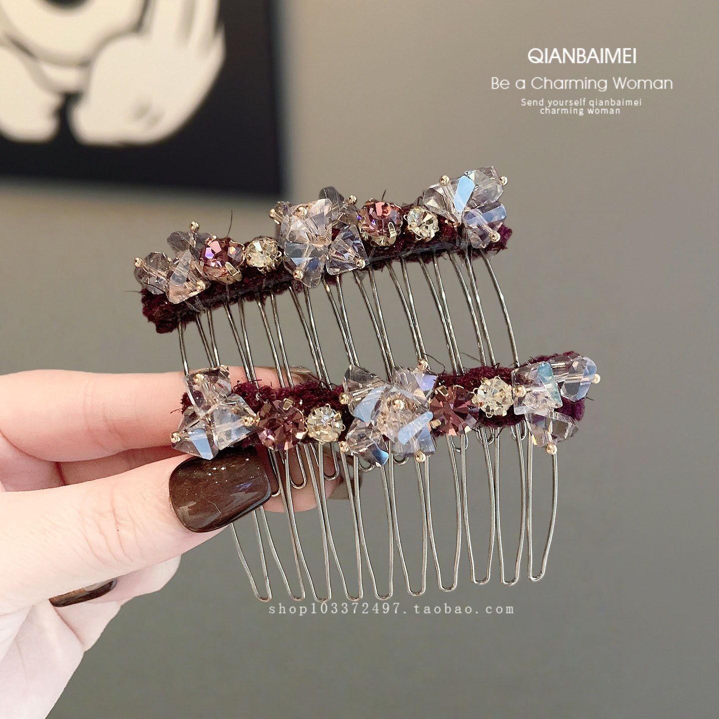 Korean-style fashionable crystal hair comb, exquisite and luxurious crystal bangs clip, hair clip for tidying up stray hairs and securing a bun.