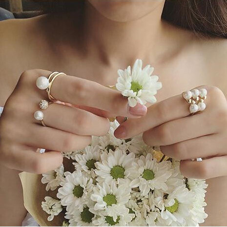 Art Mino Fashion Pearl Water Drill Ring Female Tide Knuckle Finger Personality Hyperbolic Forefinger Knuckle Tail Ring Tail Ring Net Red Ring