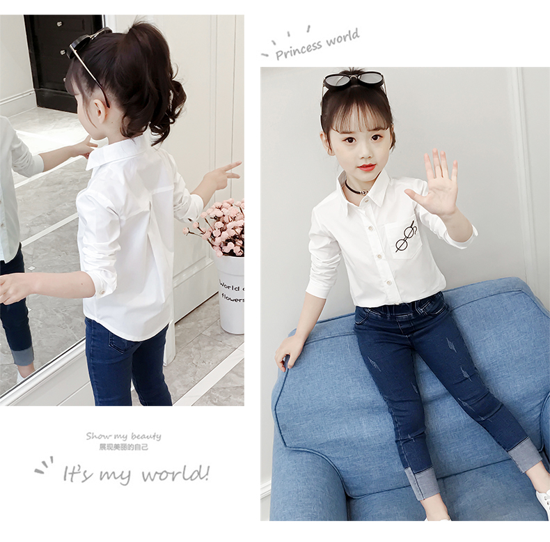 Áo sơ mi nữ phong cách nước ngoài áo dài tay xuân 2019 cotton mới cho bé gái lớn mùa xuân và mùa thu nữ bé sơ sinh - Áo sơ mi áo sơ mi trẻ em nam hàn quốc