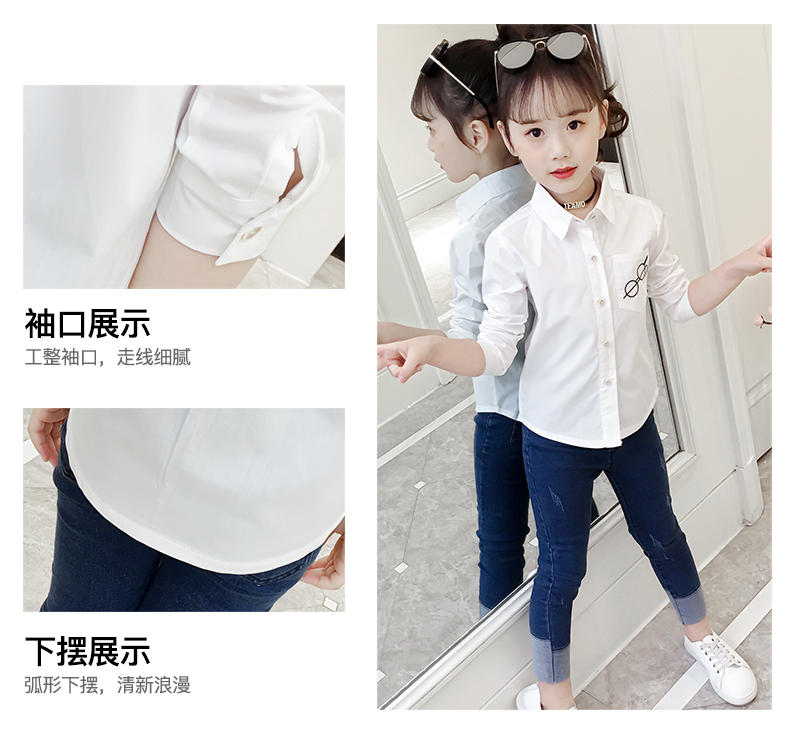 Áo sơ mi nữ phong cách nước ngoài áo dài tay xuân 2019 cotton mới cho bé gái lớn mùa xuân và mùa thu nữ bé sơ sinh - Áo sơ mi áo sơ mi trẻ em nam hàn quốc