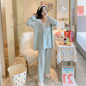 孕妇睡衣夏季薄款春秋纯棉纱布月子服夏天产后7月份9哺乳家居服七