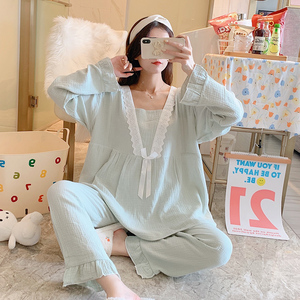 孕妇睡衣夏季薄款春秋纯棉纱布月子服夏天产后7月份9哺乳家居服七