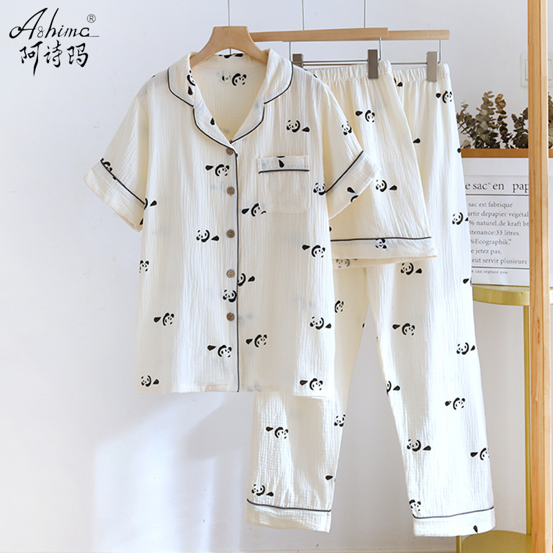 Pure Cotton Gauze Pajamas Women's Three-Piece Set Summer Thin Casual Cardigan Short-Sleeved Shorts Long Pants Home Wear Spring & Fall