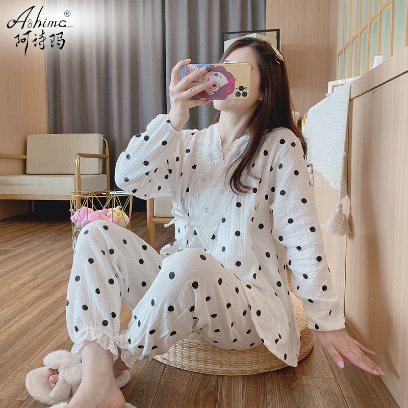 Summer Cotton Gauze Confinement Suit Summer Thin Postpartum Pregnancy Pajamas Spring and Autumn Nursing Two Piece Homewear Women
