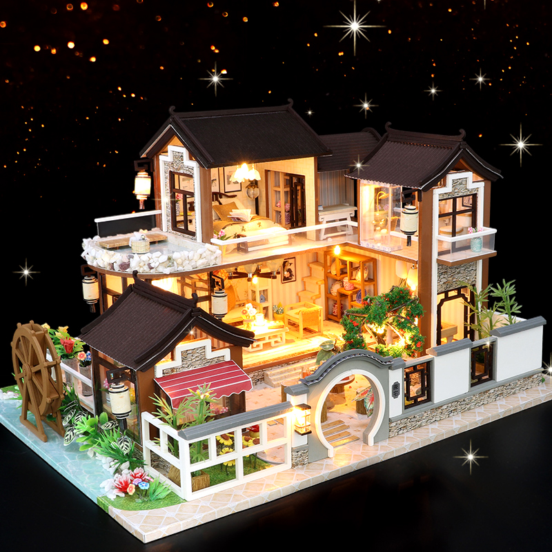 Music box music box Chinese style ancient town retro wood handmade diy wedding creative girl birthday gift