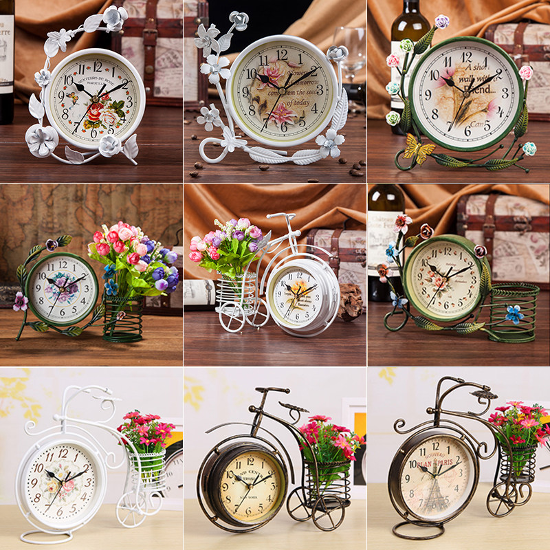 European modern bedroom living room clock ornaments American country pastoral silent table clock Wrought iron table clock clock