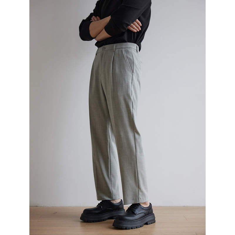 Cool and Breathable Tencel ~ Elegant and Luxurious Old Money Style Drapey Nine-Point Dress Pants for Men, Thin, Slightly Loose, Slightly Tapered Straight-Leg Nine-Point Pants