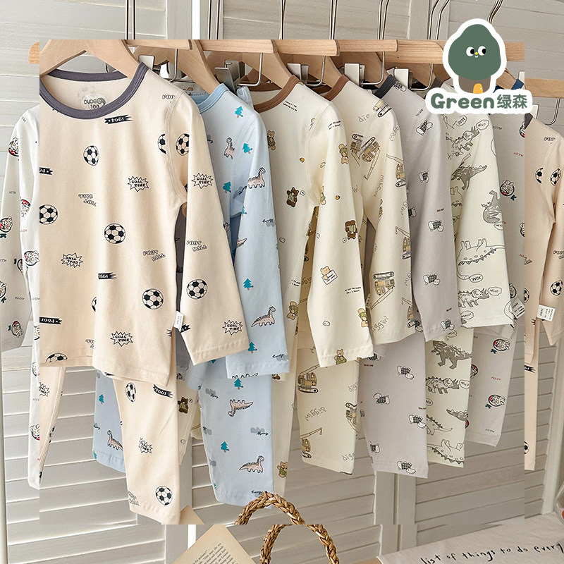 2026年春夏用薄手コットンサーマルアンダーウェアセット（子供用）、ライクラパジャマ、ラウンジウェア、男の子用プルオーバースタイル