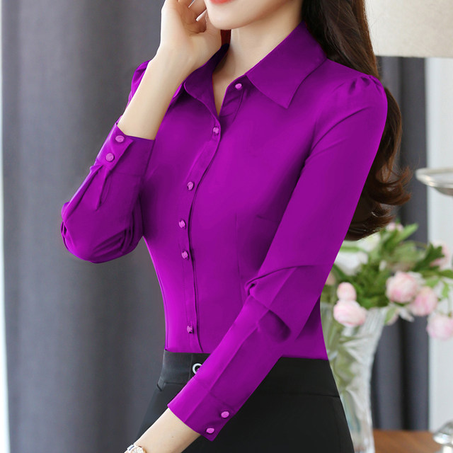 Spring and summer new professional shirt women's long-sleeved Korean style slim large size bottoming sapphire blue shirt women's work clothes top