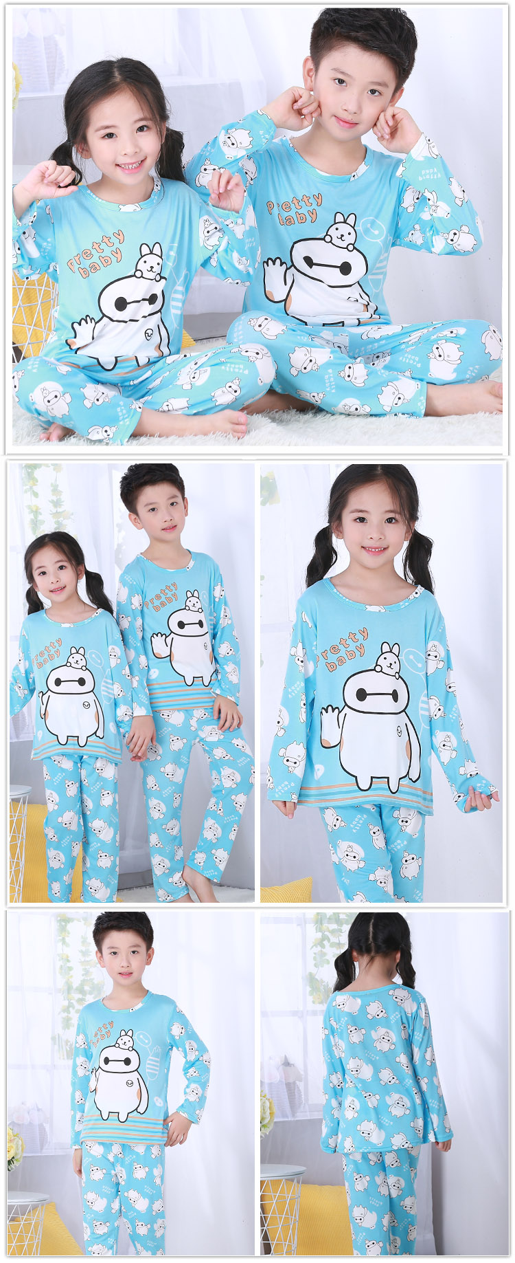 Mùa thu hoạt hình dễ thương cho trẻ em đồ ngủ cotton dài tay nam và nữ quần áo trẻ em trẻ em lớn trẻ em phù hợp với dịch vụ nhà đồ bộ cát hàn