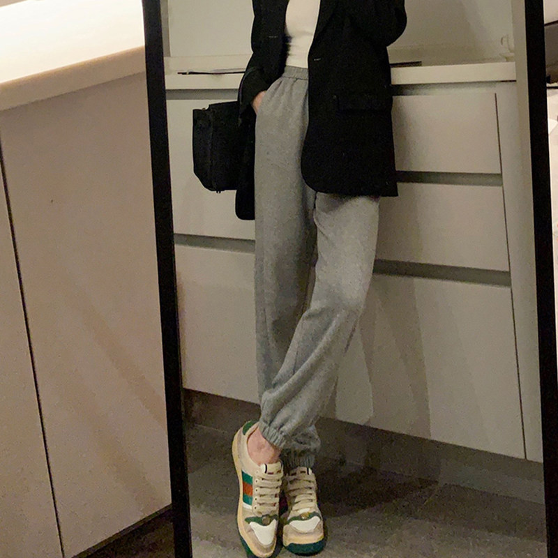 Korean version grey pants children 2022 new display slim profile about 100 hitch loose straight tube lace bunch foot casual sports pants