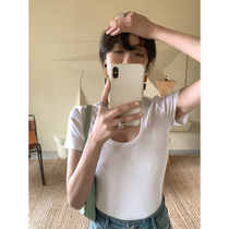 Short sleeve t-shirt women 2021 summer new white fashionable Joker interior round neck short U neck t-shirt shirt top women