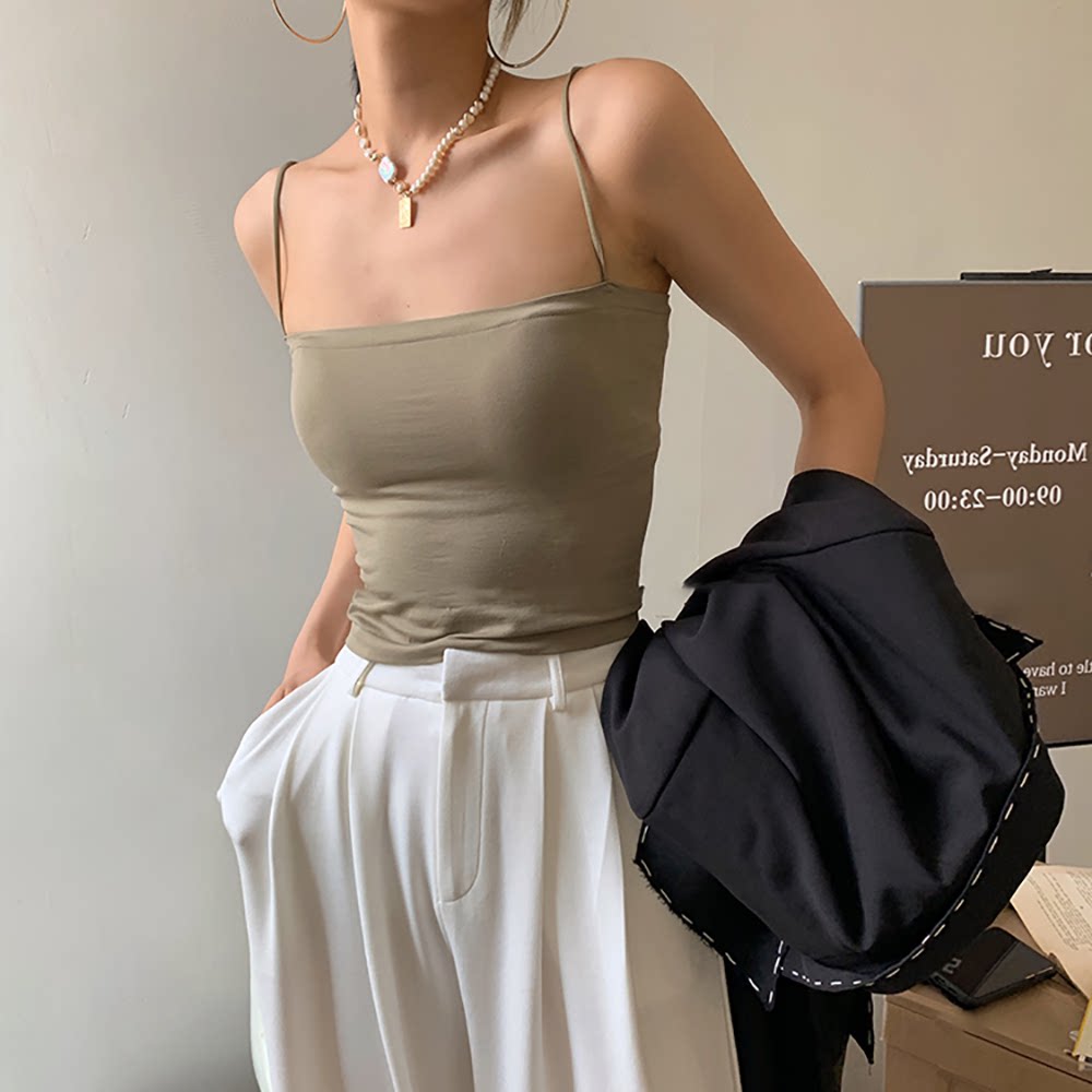 No-mark pure colour small harnesses vest female inner lap fall with chest cushion beautiful back no steel ring thin band to bottom smear external wearing