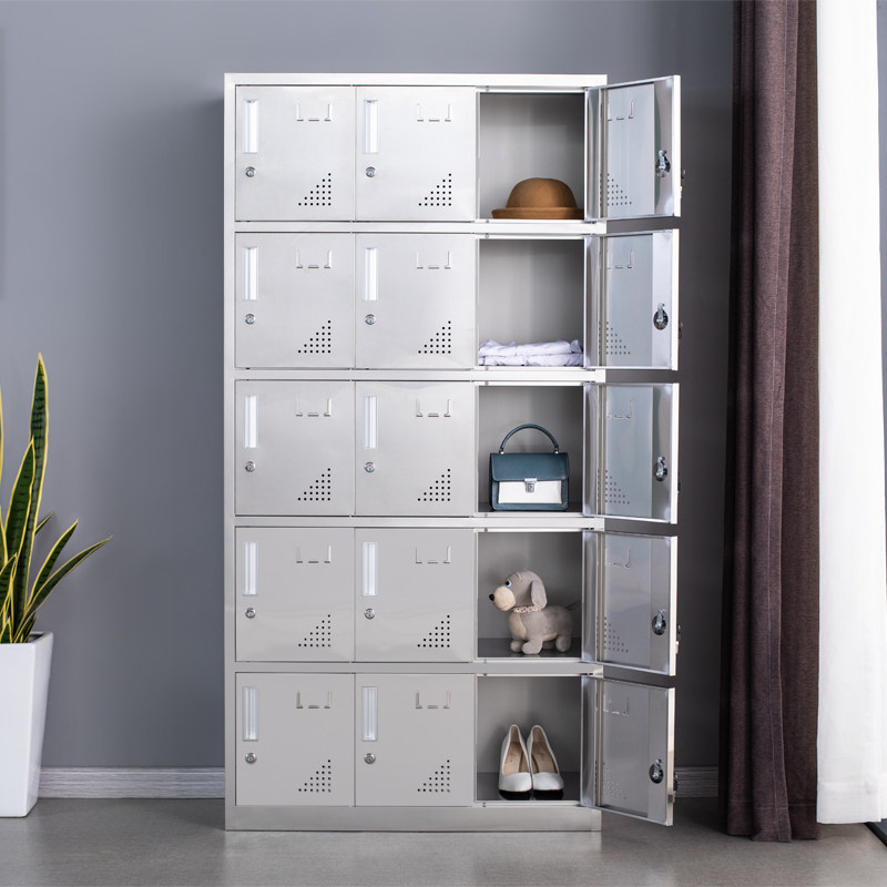 Stainless steel 15-door staff with lock multi-door storage cabinet factory shoe cabinet cloakers 304 multi-grid cupboard cabinet