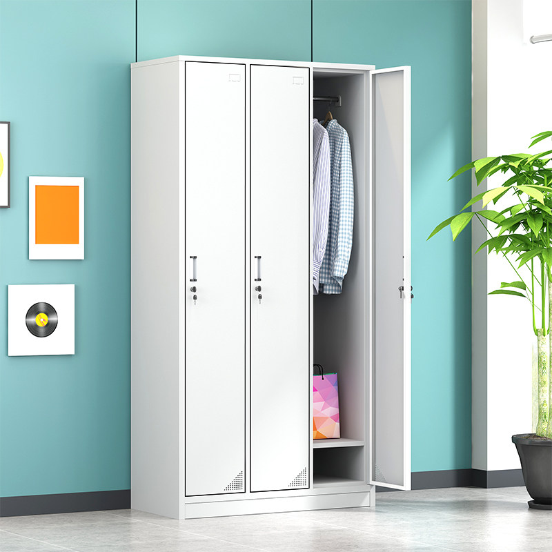 Office three-door iron wardrobe Household large wardrobe Gym staff dormitory building with lock storage cabinet Open door cabinet